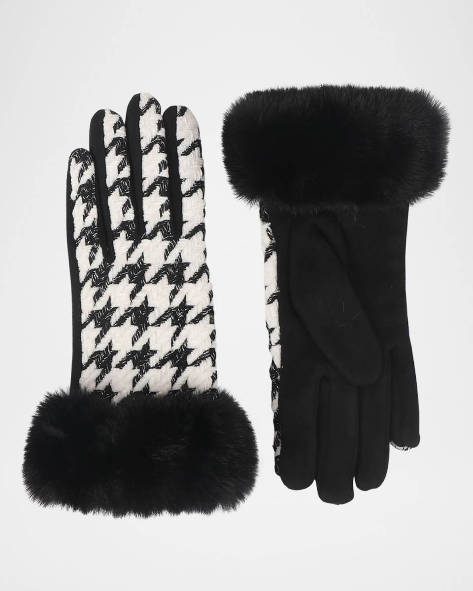 Kandi Houndstooth Faux Suede Gloves